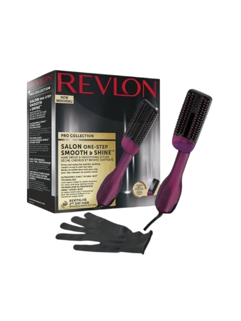 Revlon hair straightening tool with packaging and gloves on a white background Revlon Monza Outlet