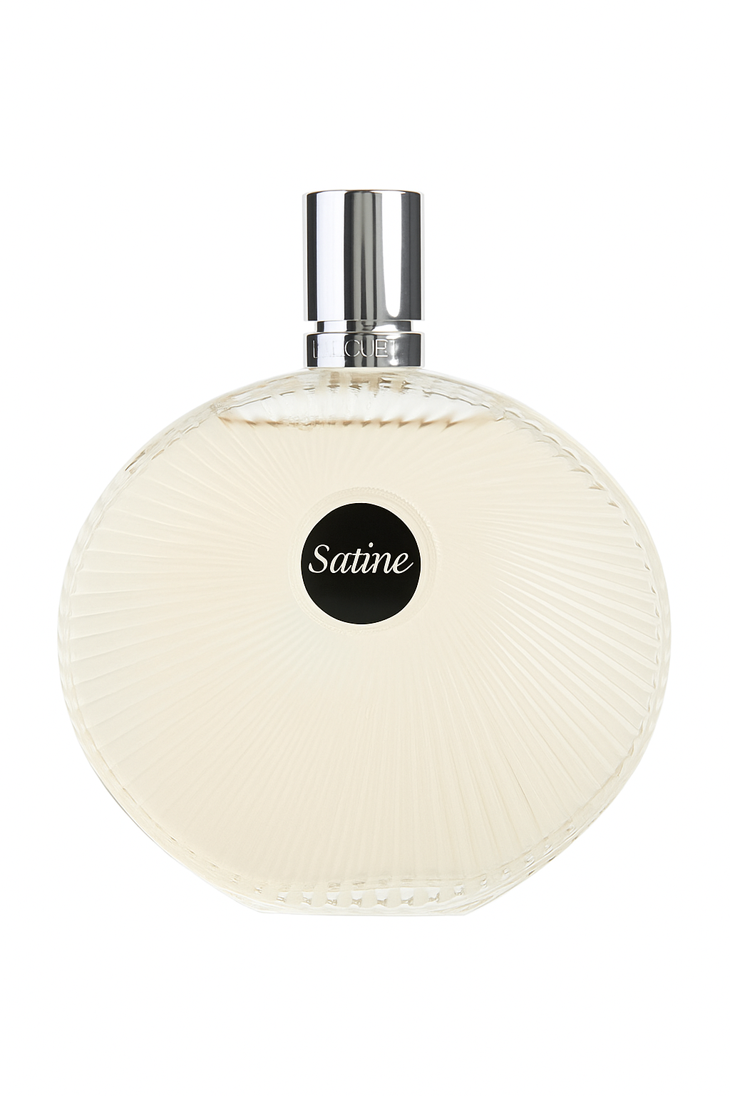 Perfume bottle labeled 'Satine' on a white background