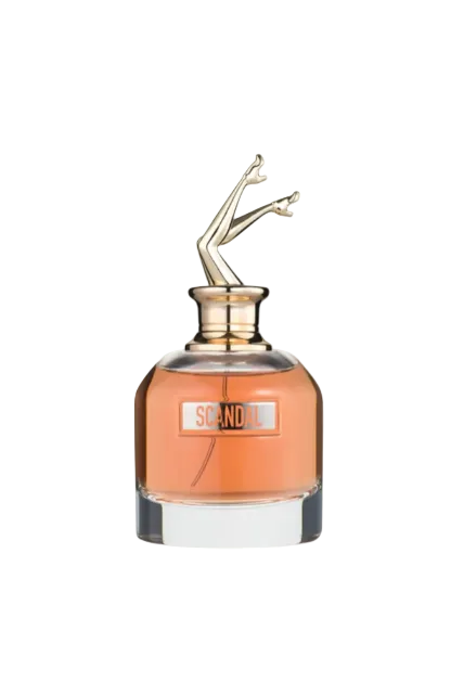 Perfume bottle with decorative cap on a white background Scandal Monza Outlet
