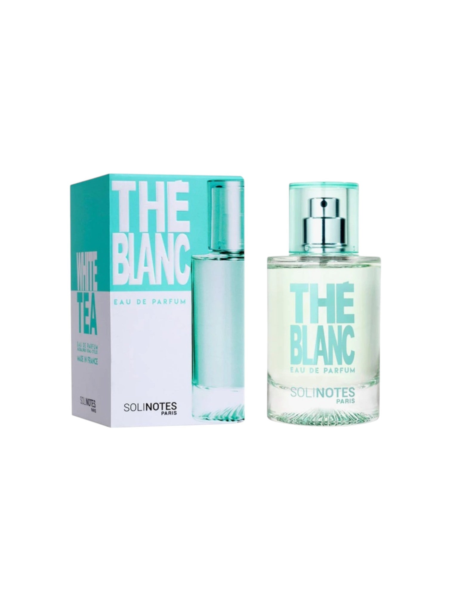 Perfume bottle and packaging of 'The Blanc' by Solinotes on a white background. Solinotes, Monza Outlet, Monza Fashion, Shein Outlet
