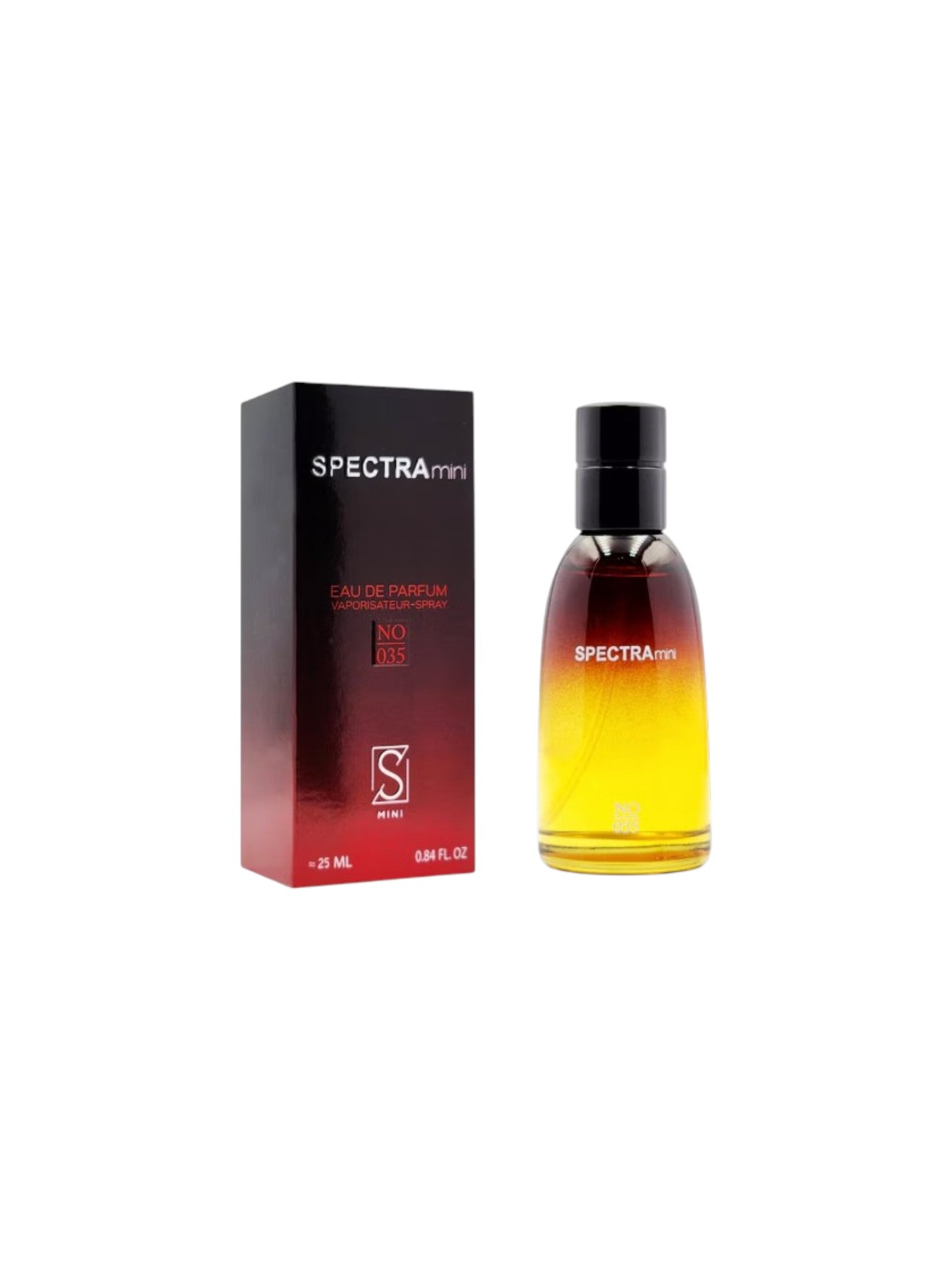 Spectra mini perfume bottle and packaging on a white background. Spectra, Monza Outlet, Monza Fashion, Shein Outlet