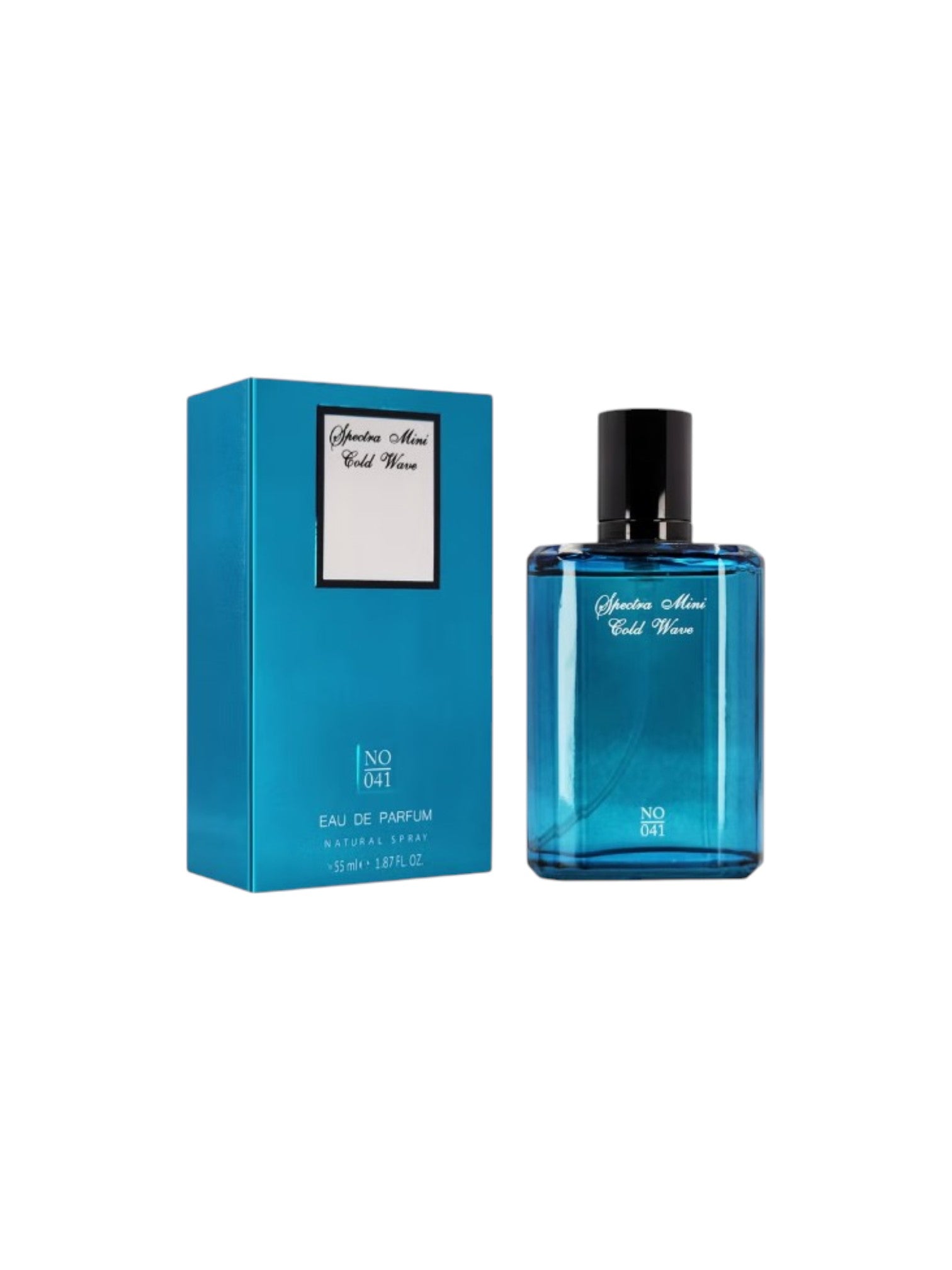 Blue perfume bottle and packaging on a white background. Spectra, Monza Outlet, Monza Fashion, Shein Outlet