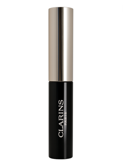 Clarins cosmetic bottle with black base and silver cap on a white background monza outlet, Shein outlet, monza fashion