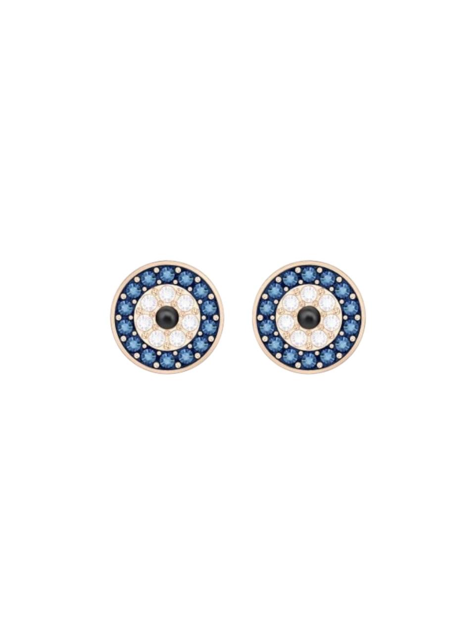 Pair of earrings with blue and gold design on a white background. Swarovski Monza Outlet