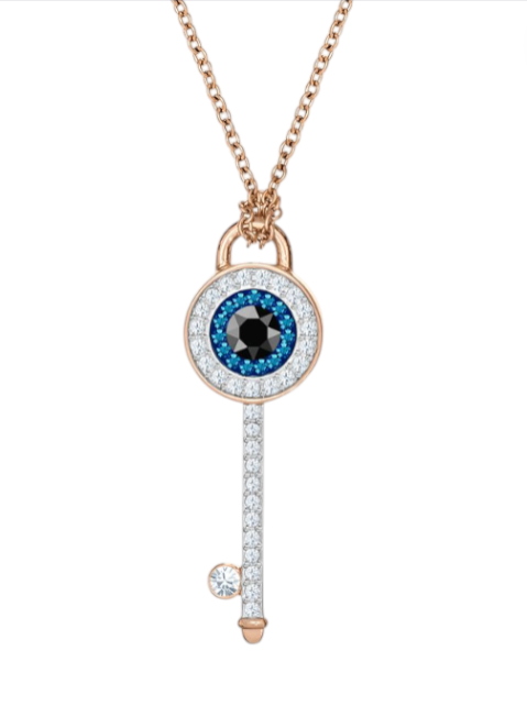 Rose gold necklace with a key-shaped pendant featuring a blue gemstone on a white background monza outlet, Shein outlet, monza fashion