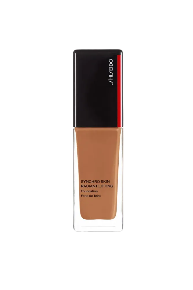 Shiseido Synchro Skin Radiant Lifting Foundation bottle on a white background Monza Outlet
