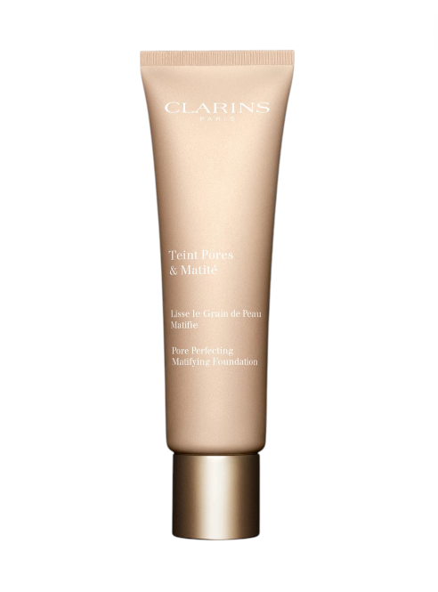 Clarins foundation tube on a white background monza outlet, Shein outlet, monza fashion