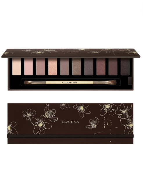Clarins eyeshadow palette with brush and floral design on packaging monza outlet, Shein outlet, monza fashion