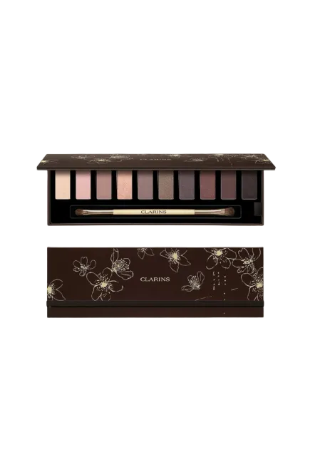 Clarins eyeshadow palette with brush and floral design on packaging monza outlet, Shein outlet, monza fashion