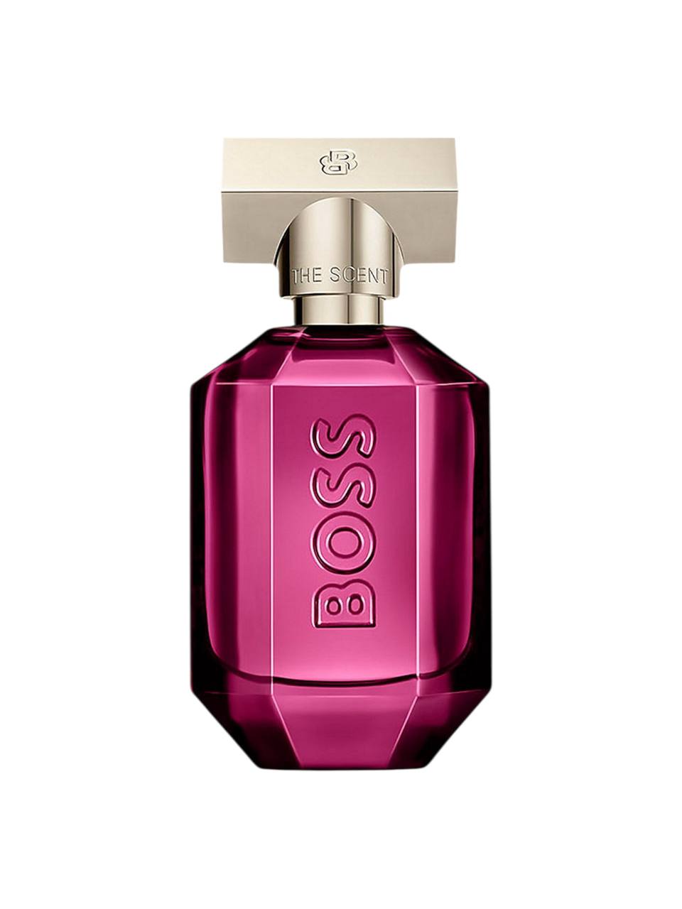 Pink perfume bottle with 'BOSS' branding on a white background Monza outlet, monza fashion, shein outlet, shien outlet