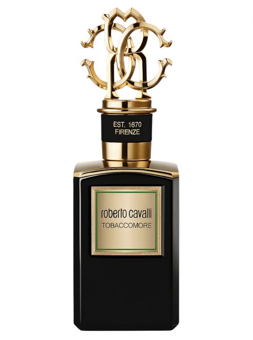 Roberto Cavalli Tobacconomore perfume bottle on a white background monza outlet, Shein outlet, monza fashion