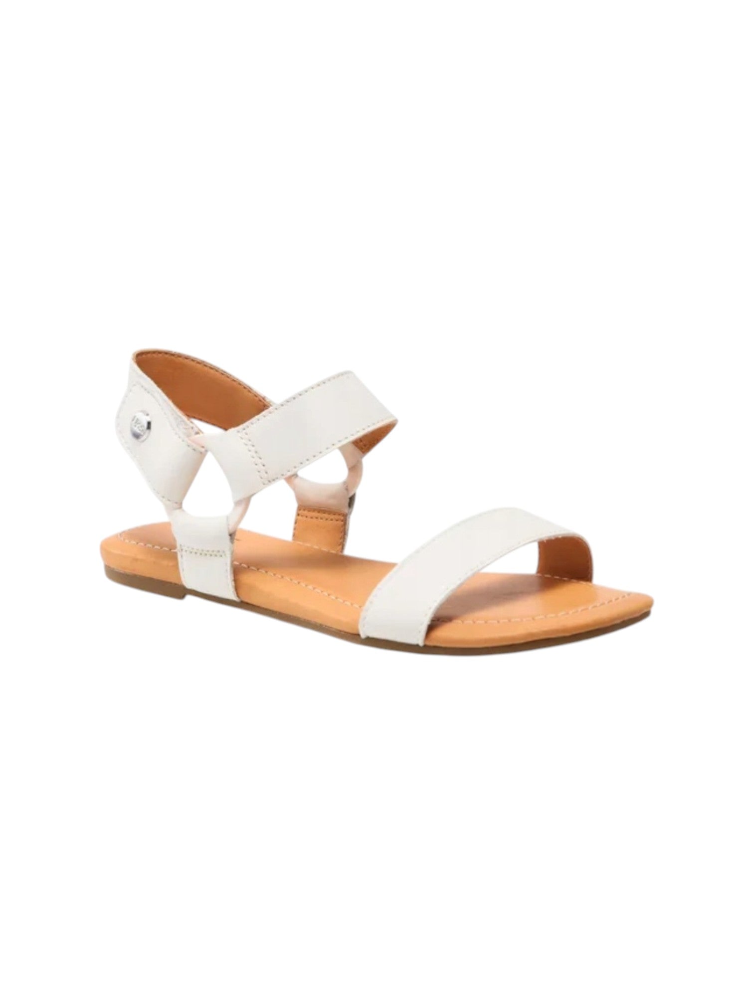 White sandal with a wooden sole on a white background. UGG, Monza Outlet, Monza Fashion, Shein Outlet