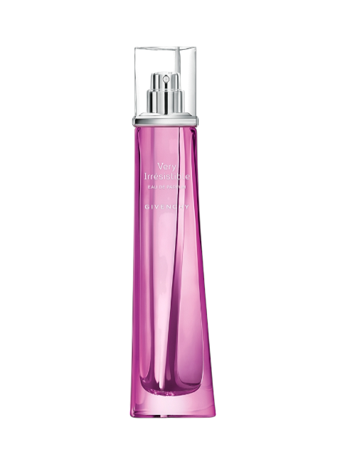 Pink perfume bottle with silver cap on a white background Monza Outlet