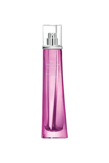 Pink perfume bottle with silver cap on a white background Monza Outlet