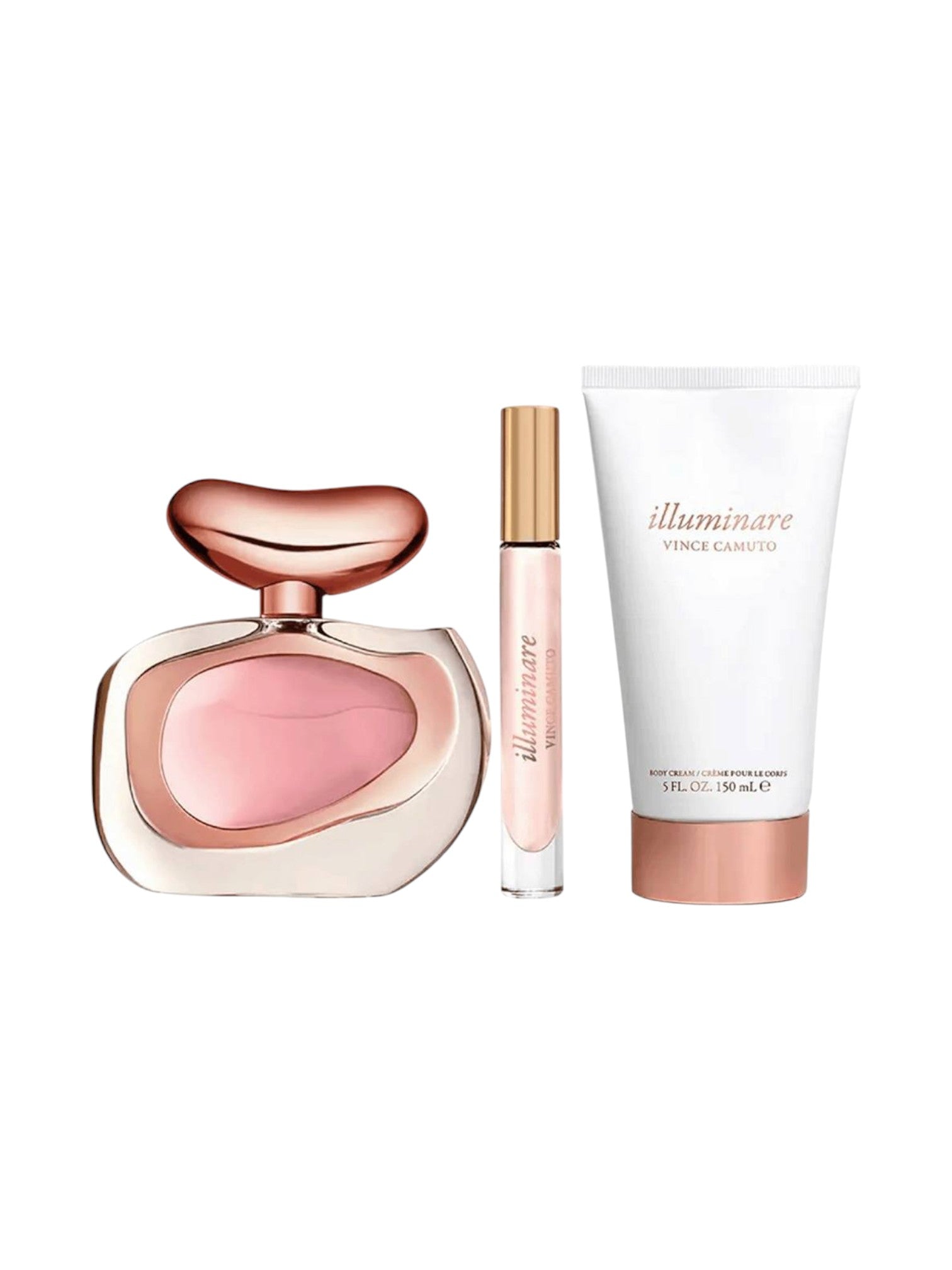 Set of perfume and skincare products on a white background. Vince Camuto, Monza Outlet, Monza Fashion, Shein Outlet