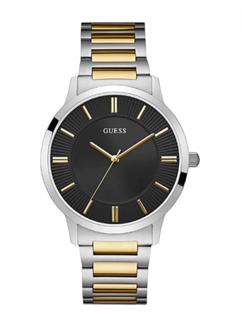 Guess watch with silver and gold band on a white background Guess Monza Outlet