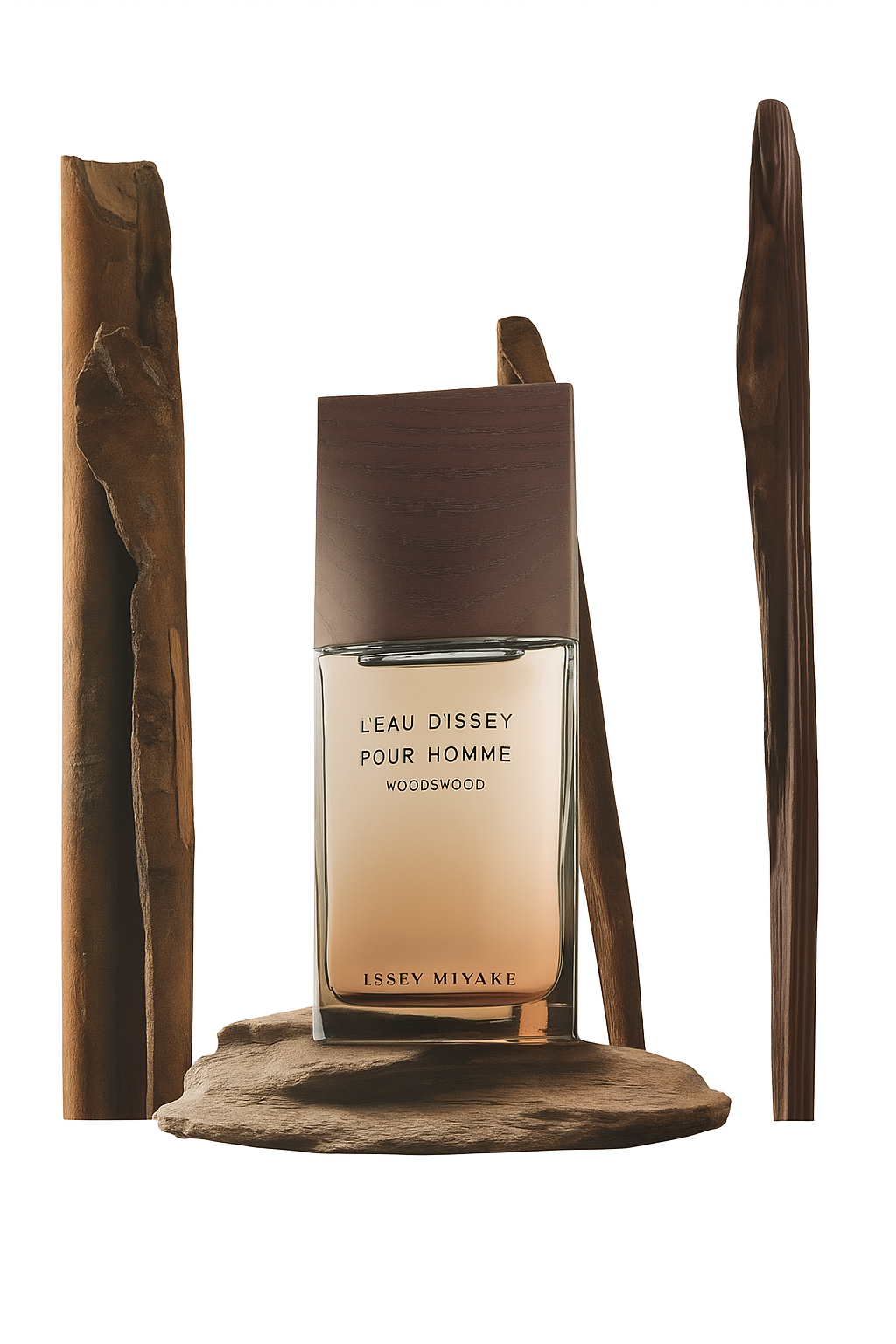 Issey Miyake Léau Dissey Pour Homme perfume bottle with wooden design elements on a white background Issey Miyake Monza Outlet