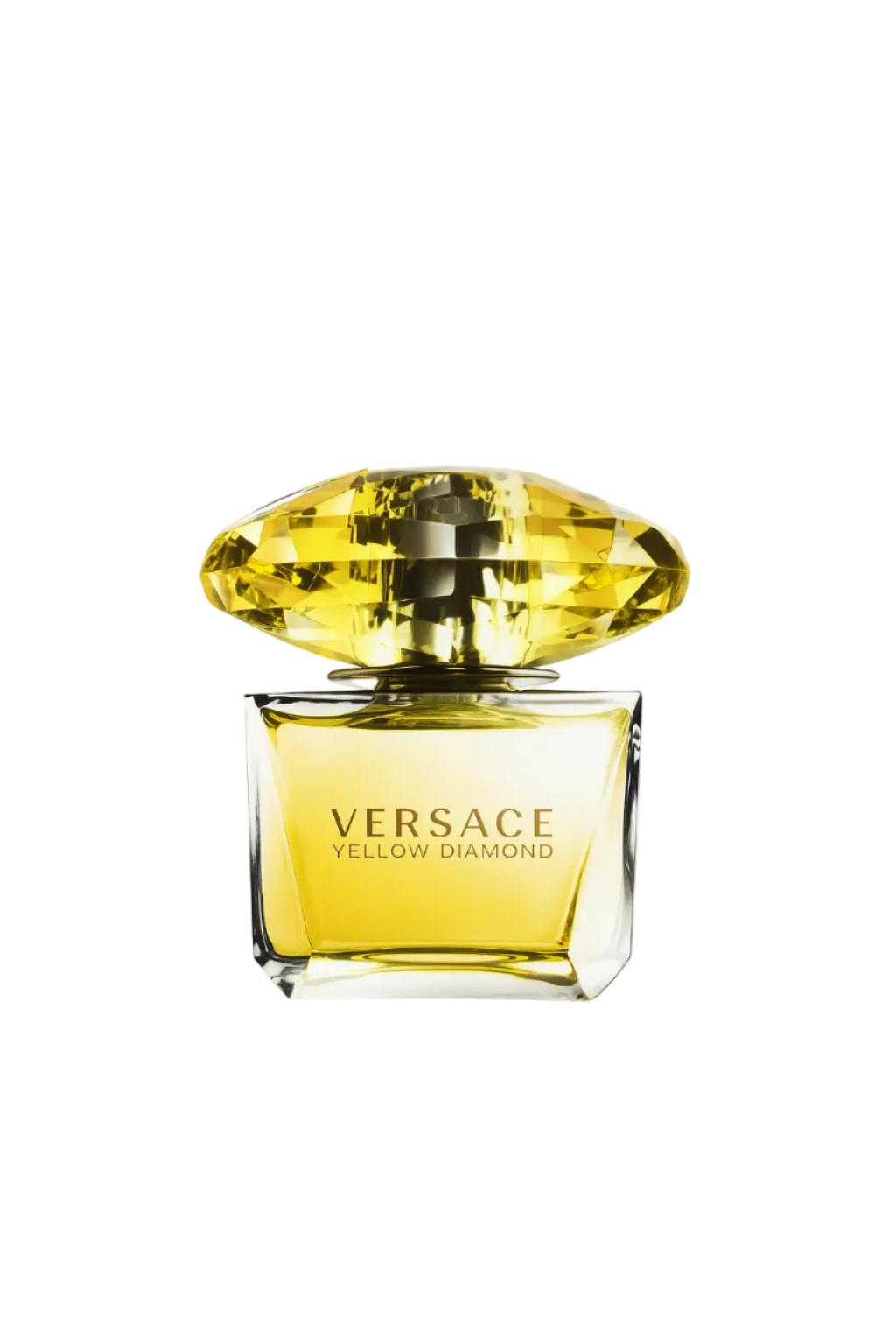Versace Yellow Diamond perfume bottle with a yellow gemstone cap on a white background Versace Monza Outlet