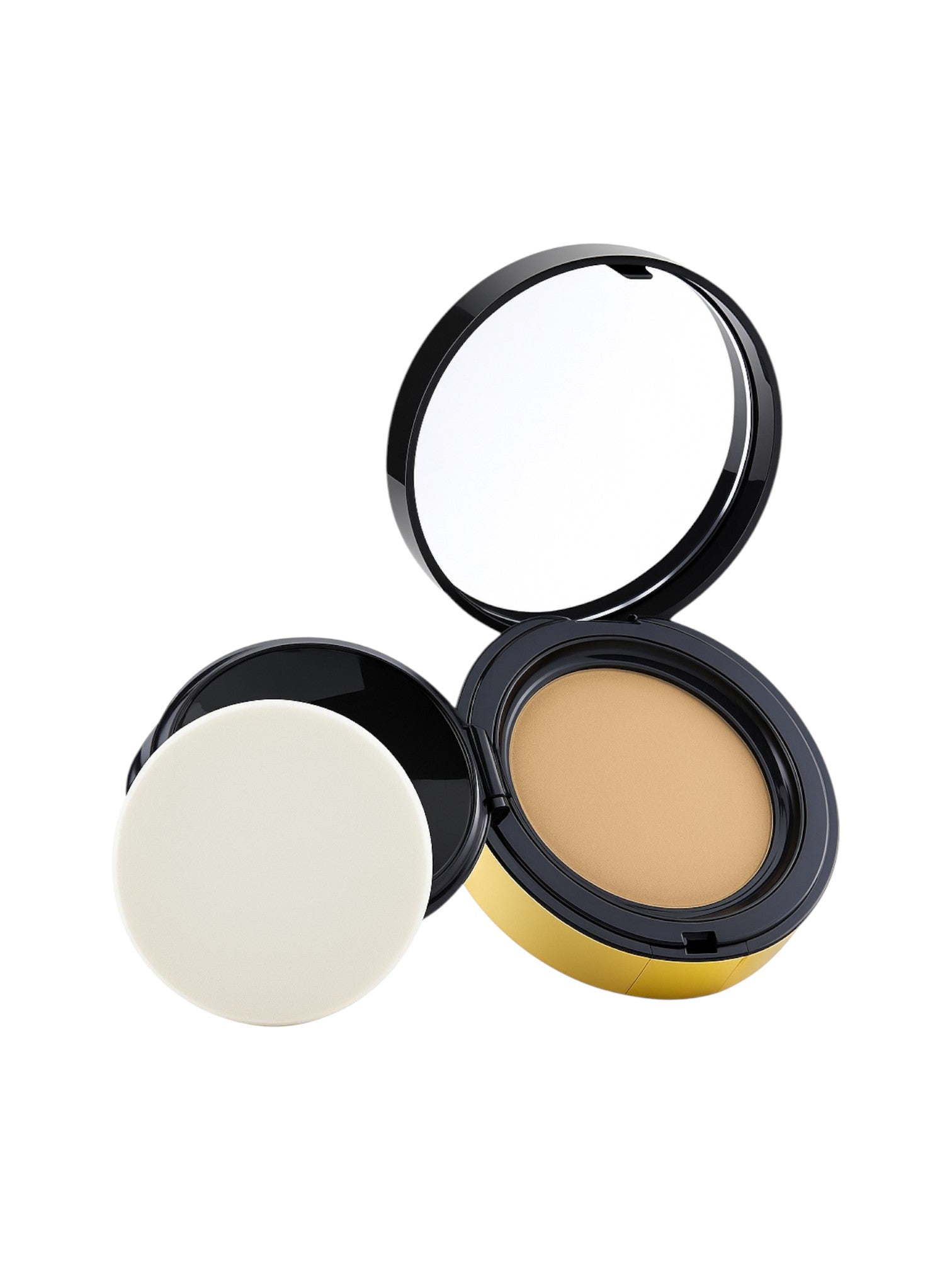 Compact powder with mirror and applicator on a white background, Yves aint Lauren, Monza Outlet, Monza Fashion, Shein Outlet