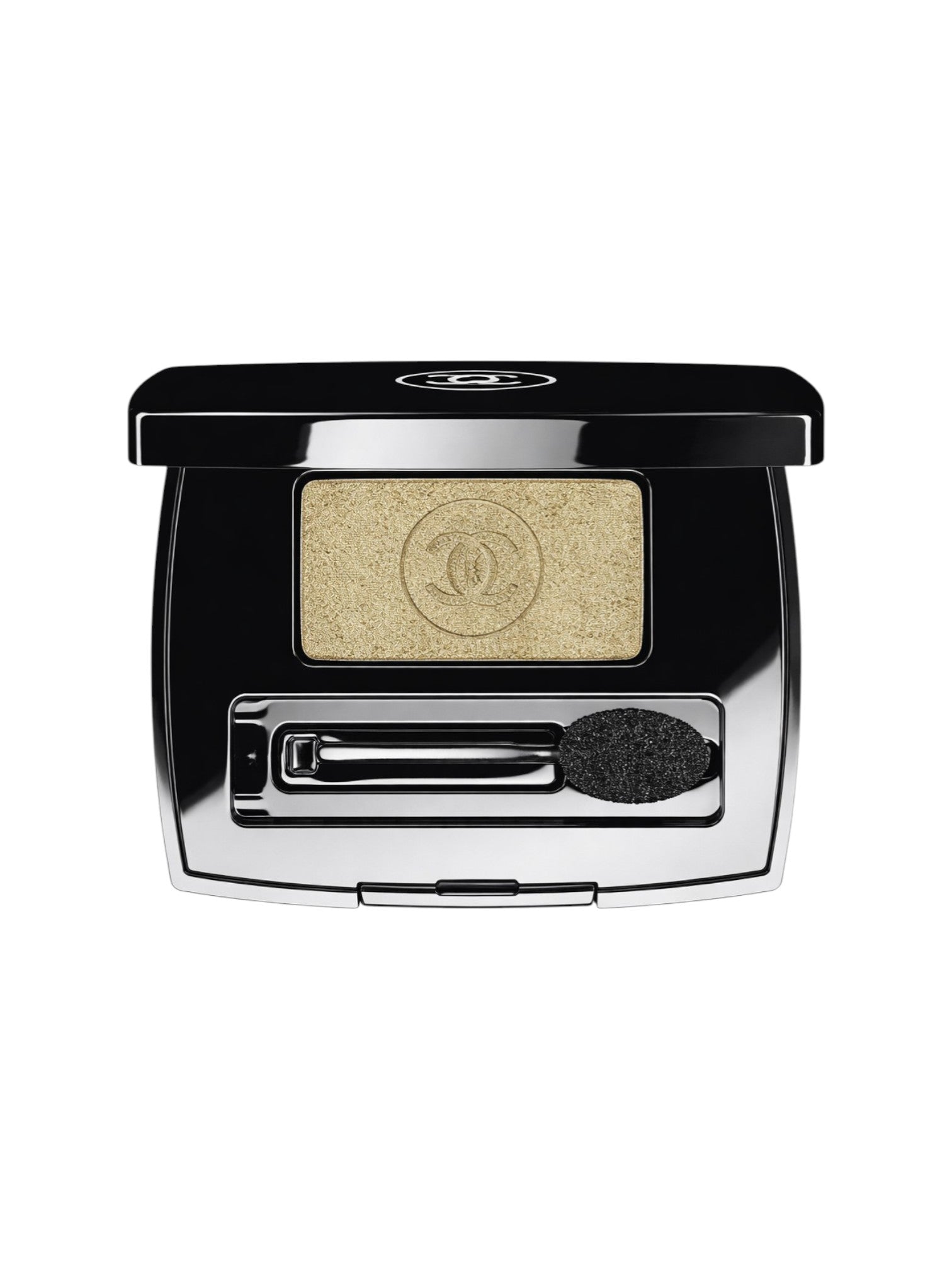 Chanel eyeshadow compact with a gold shade on a white background. Chanel, Monza Outlet, Monza Fashion, Shein Outlet
