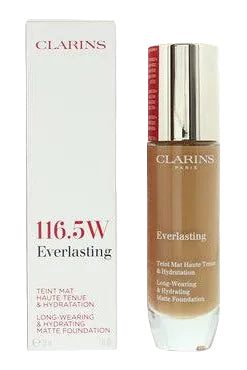 Clarins Everlasting foundation bottle and packaging on a white background monza outlet, Shein outlet, monza fashion
