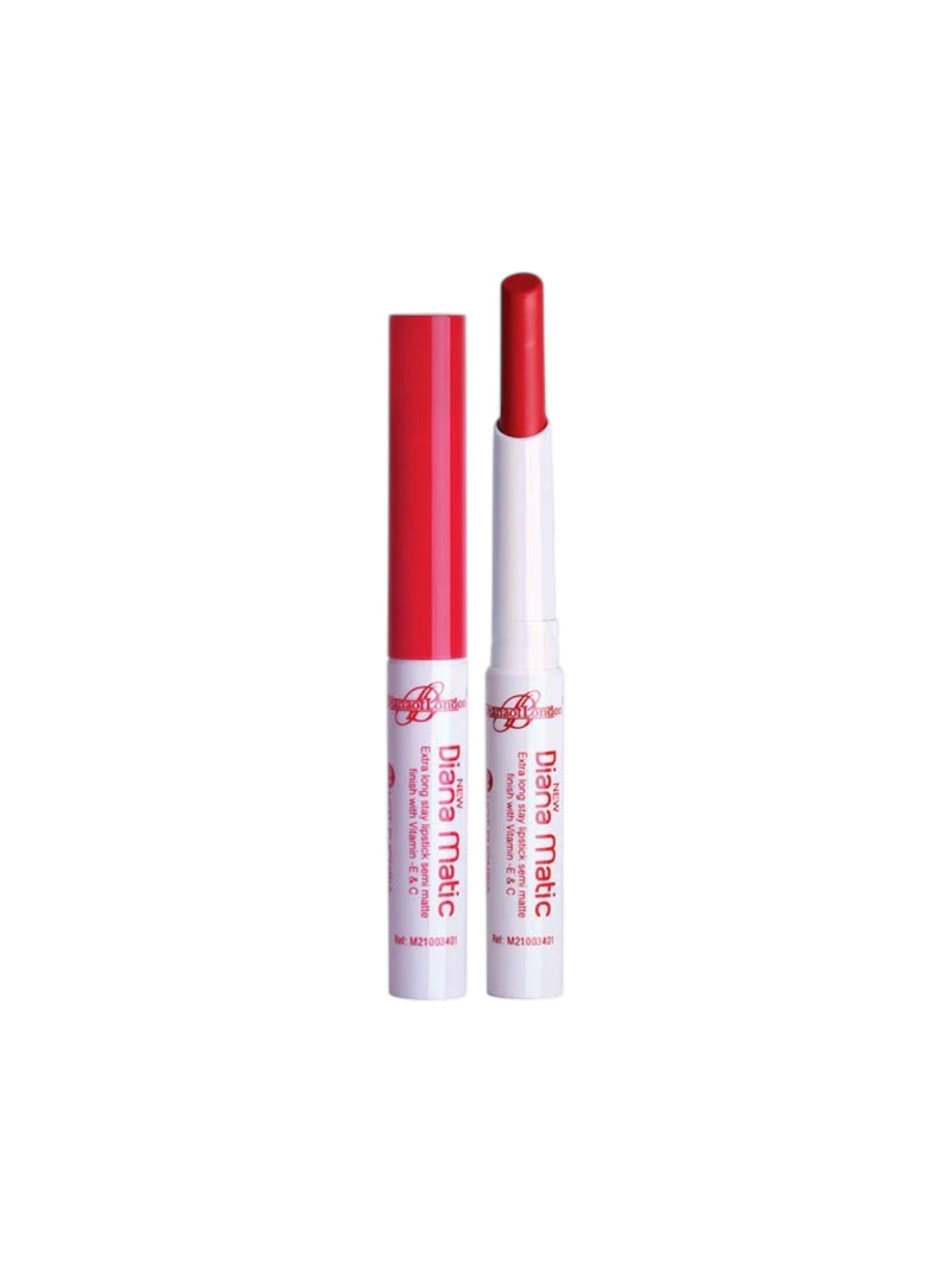 Two red lip products with white packaging on a white background. Diana of London, Monza Outlet, Monza Fashion, Shein Outlet