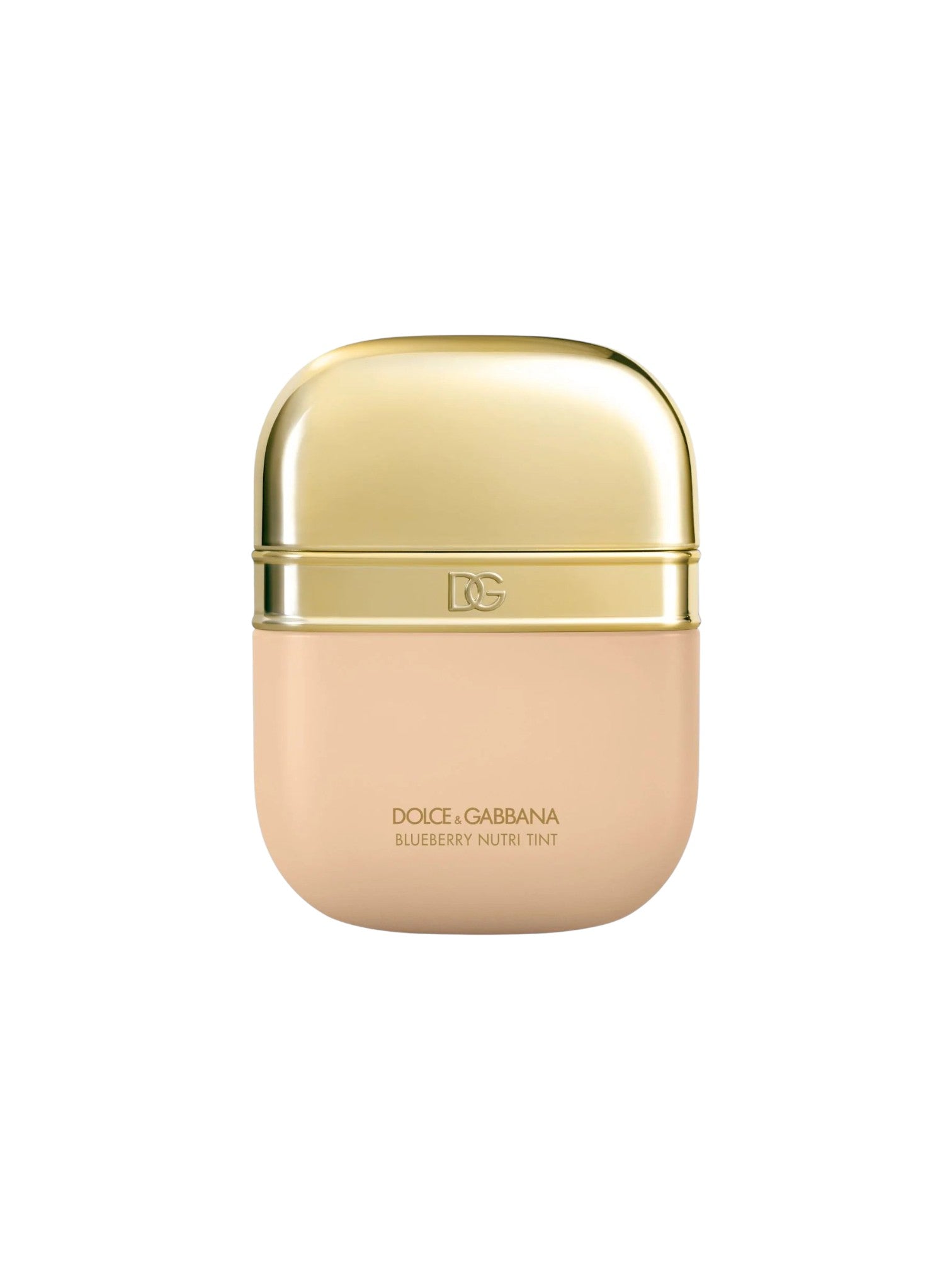 Dolce & Gabbana Blueberry Mote Two perfume bottle with a metallic gold cap and a pale peach pink body, centered on a plain white background. Dolce & Gabbana, Monza Outlet, Monza Fashion, Shein Outlet