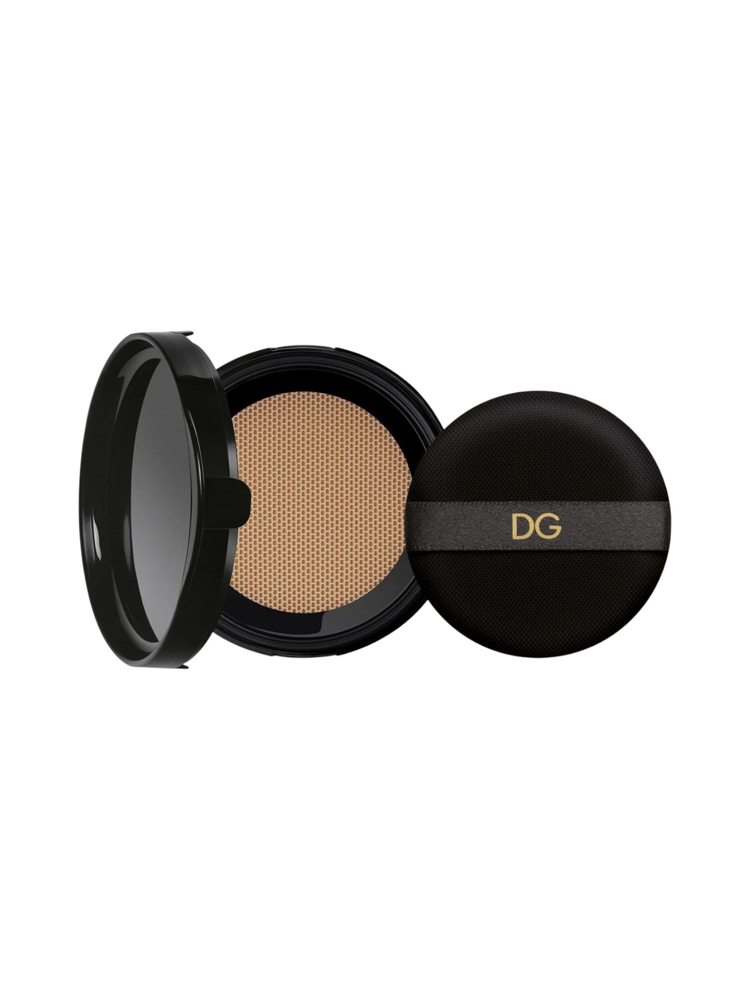Open black compact with beige powder and DG logo on a white background Dolce Gabbana Monza Outlet