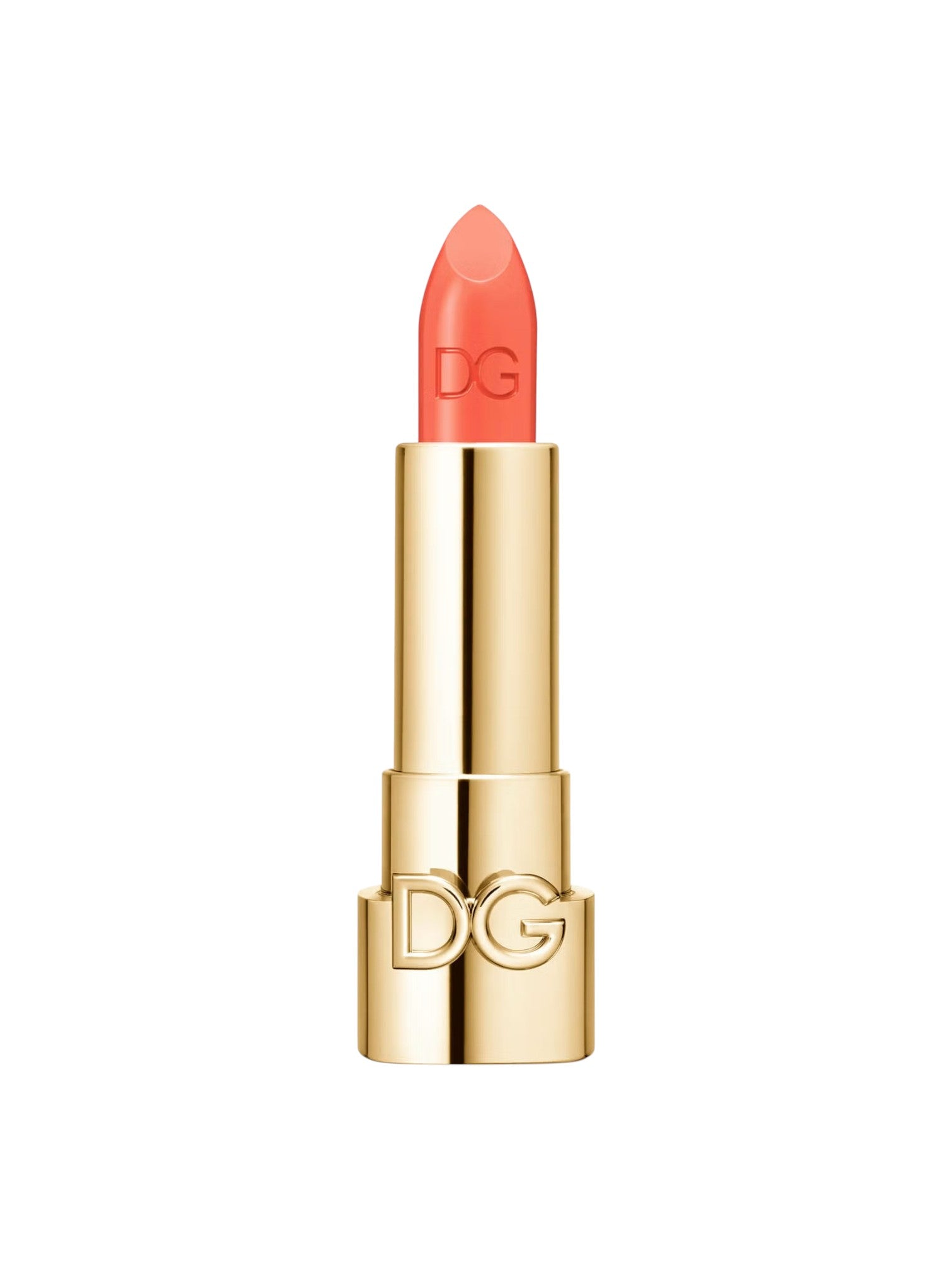 Pink lipstick with gold casing on a white background. Dolce & Gabbana, Monza Outlet, Monza Fashion, Shein Outlet