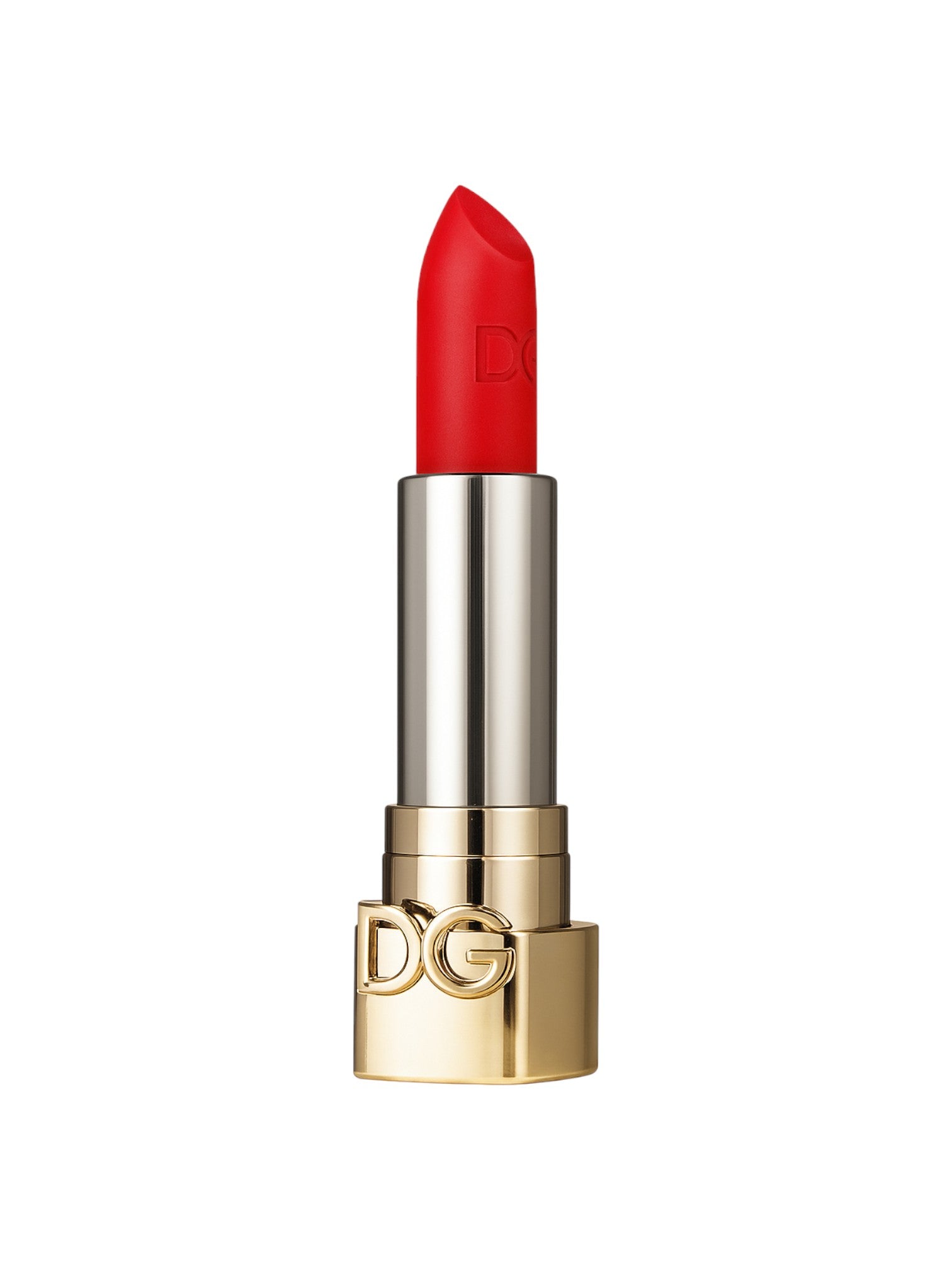 Red lipstick with gold and silver casing on a white background, DG, Dolce Gabbana, Monza Outlet, Monza Fashion, Shein Outlet