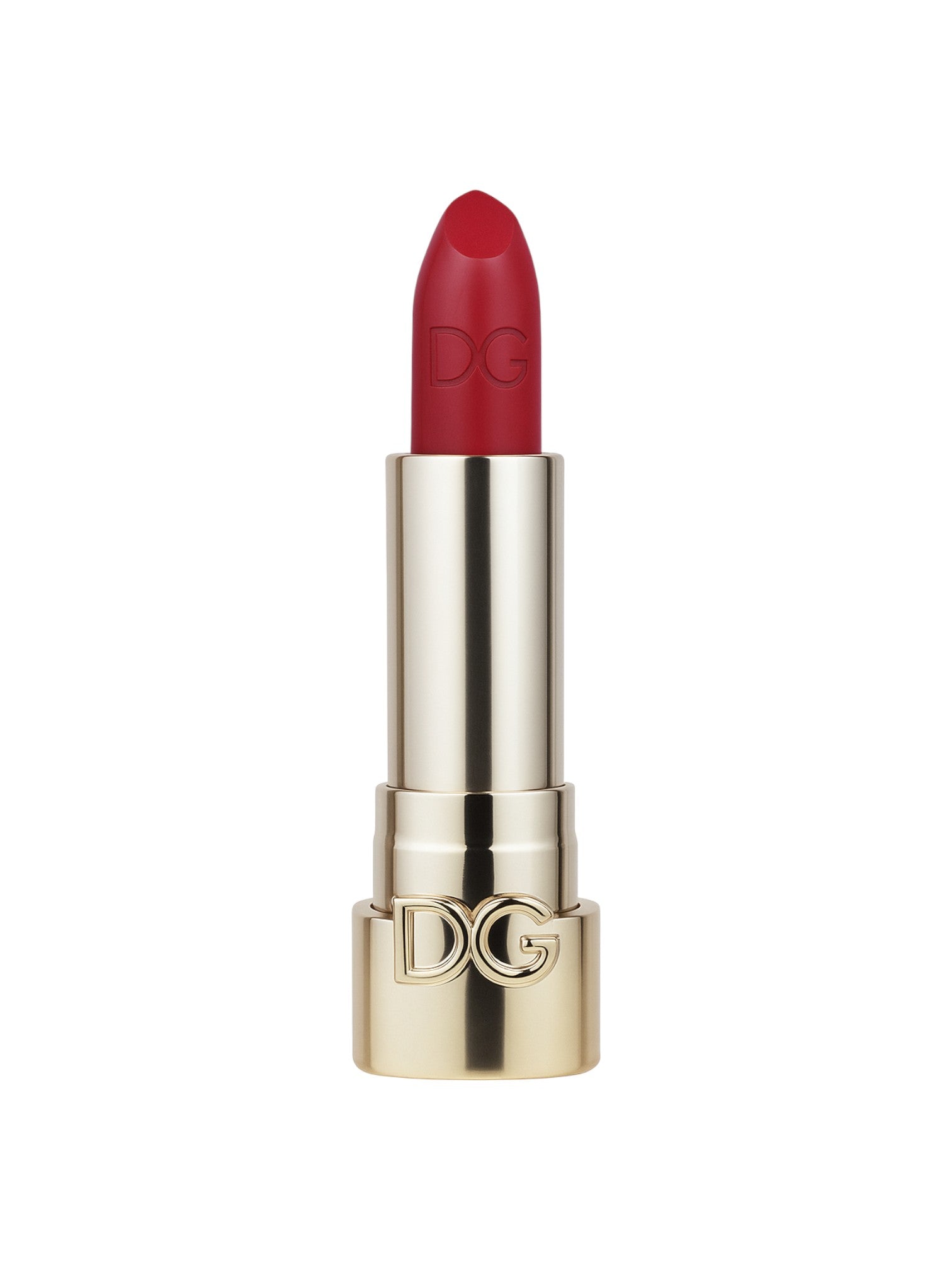 Red lipstick with Silver casing on a white background. Dolce & Gabbana, Monza Outlet, Monza Fashion, Shein Outlet