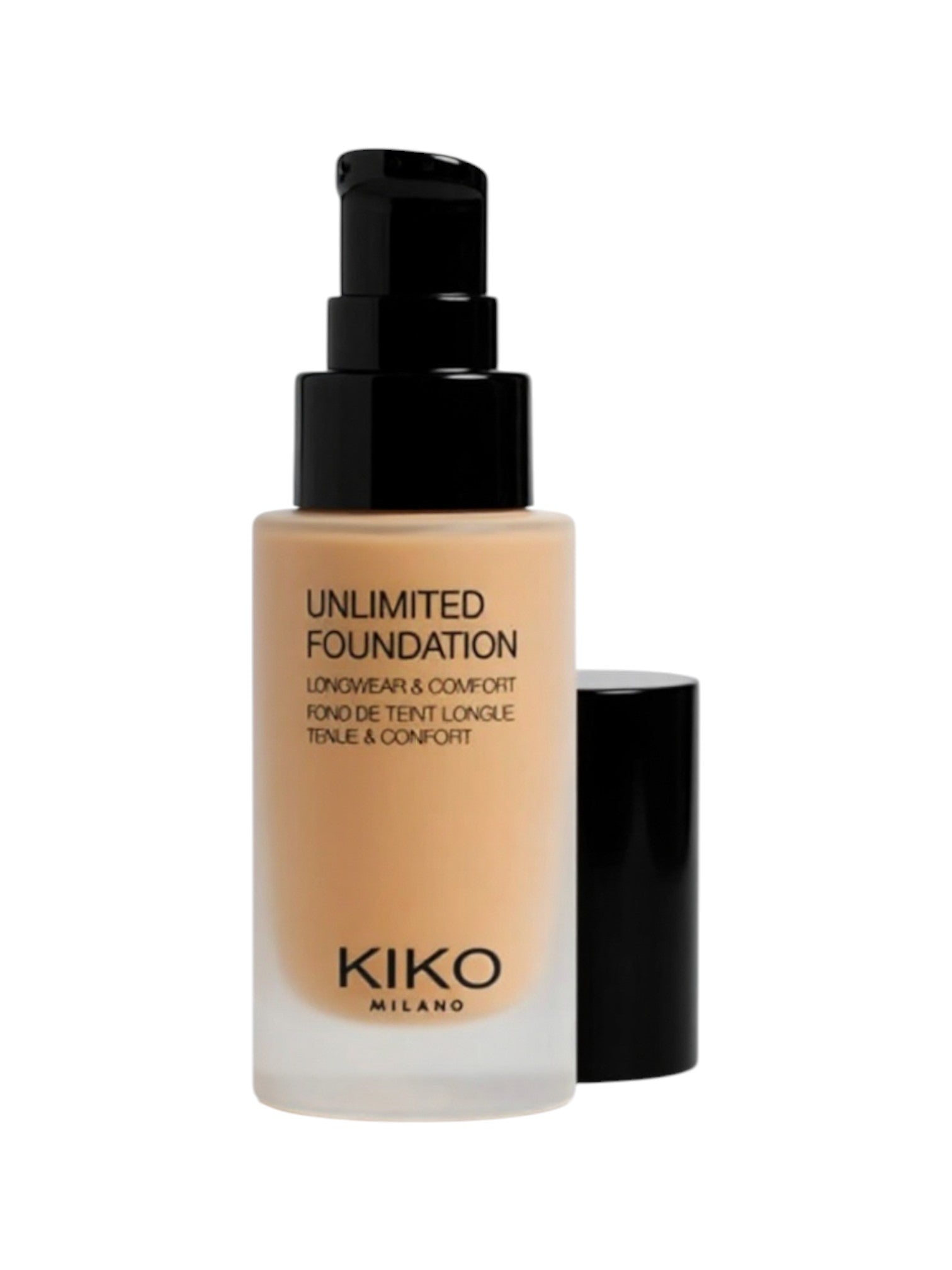 Kiko Milano Unlimited Foundation bottle on a white background. Kiko Milano, Monza Outlet, Monza Fashion, Shein Outlet