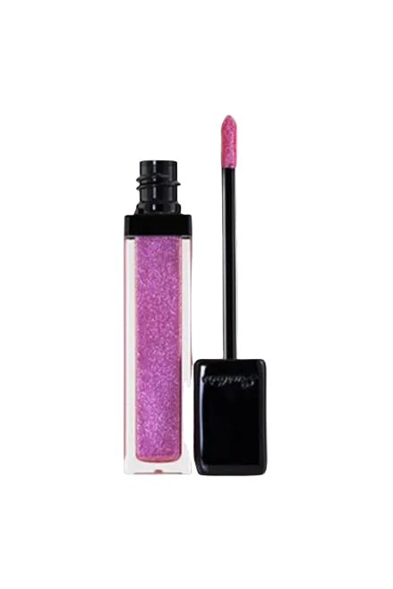 Lip gloss with pink glittery shade and black applicator on a white background Guerlain Monza Outlet, Monza Fashion, Shein Outlet