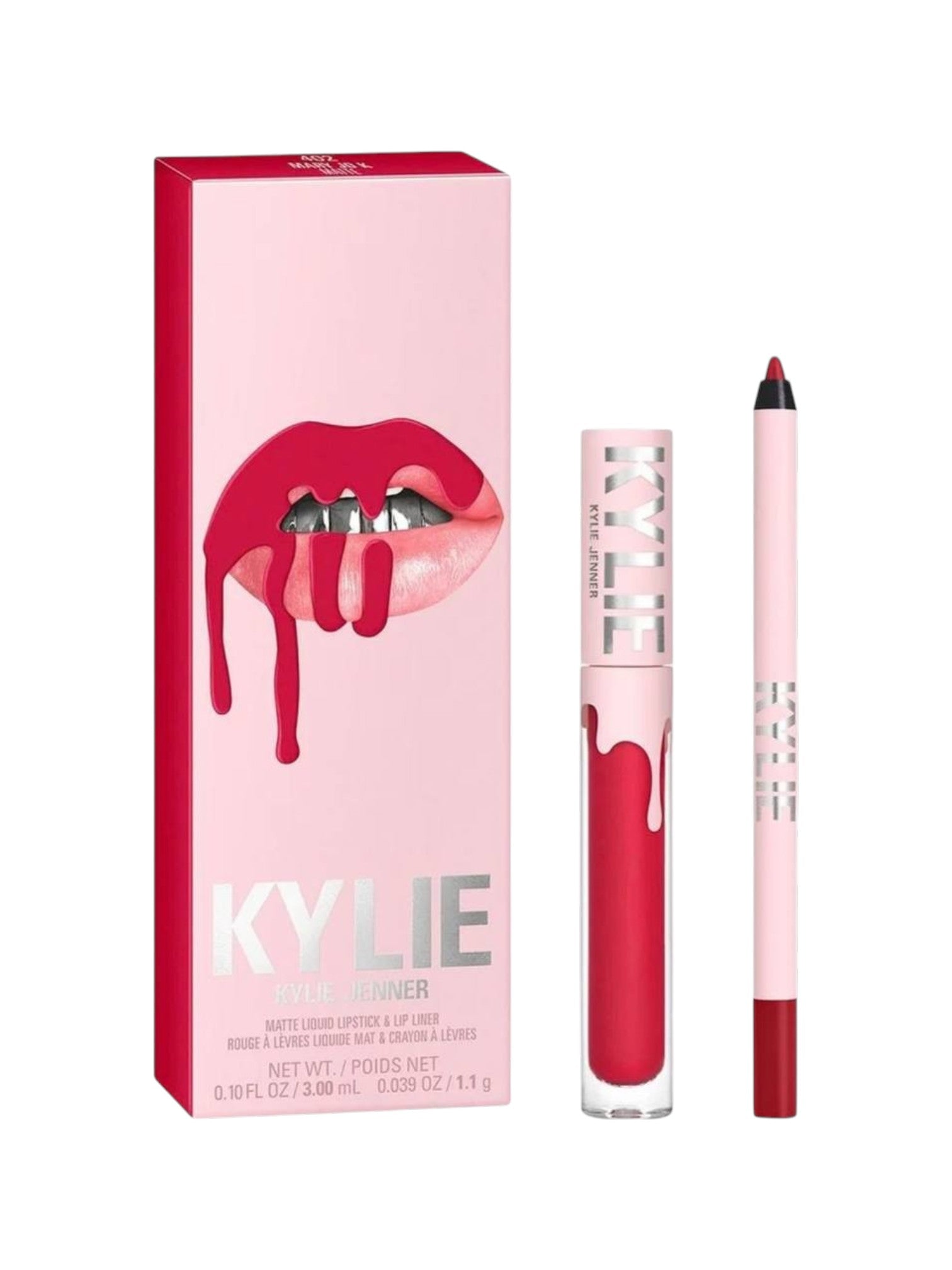 Kylie lip kit with red lipstick and applicator on a white background. Kylie Cosmetics, Monza Outlet, Monza Fashion, Shein Outlet