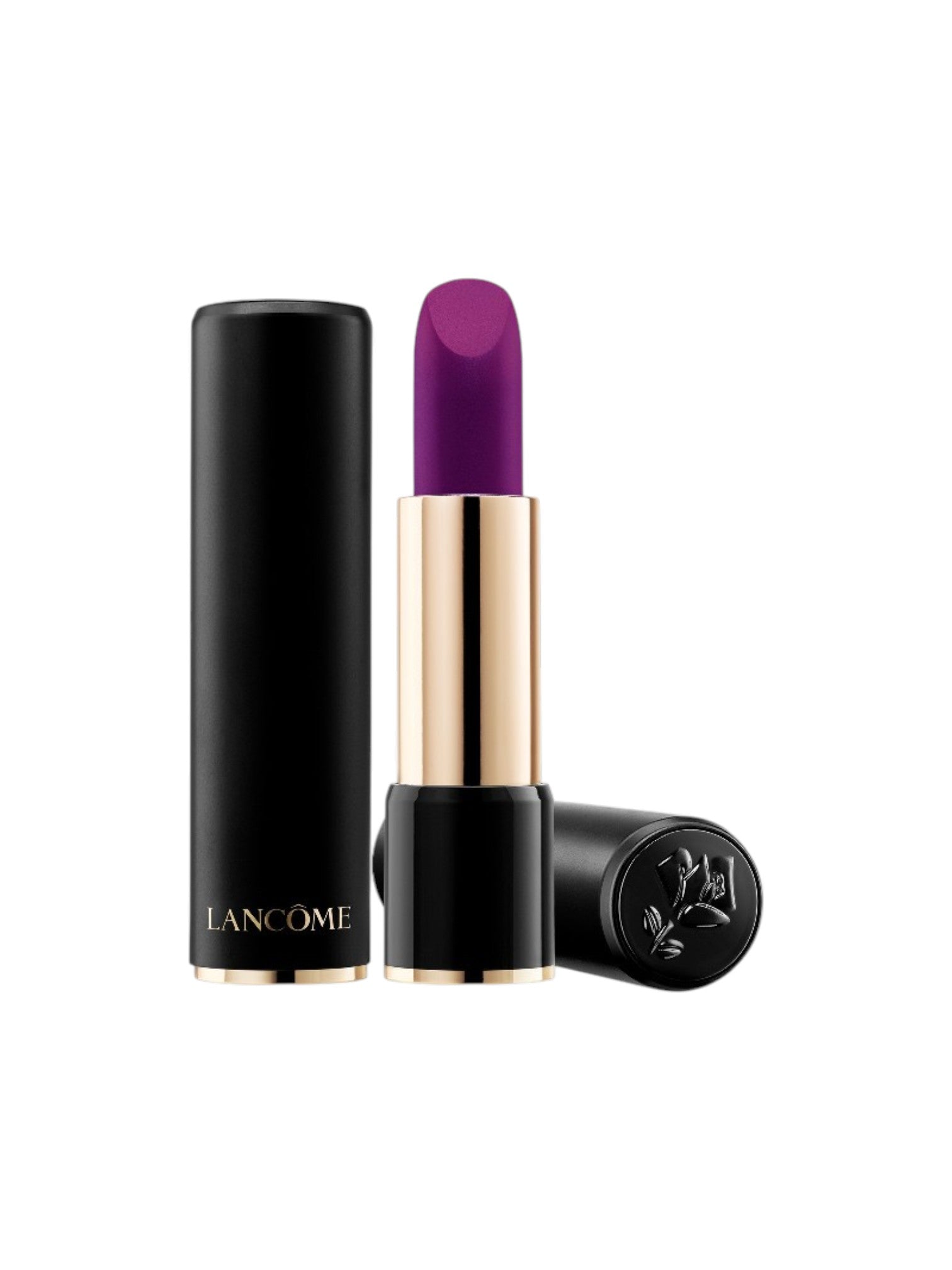 Purple lipstick with black casing on a white background, featuring the Lancème brand. lancome, Monza Outlet, Monza Fashion, Shein Outlet