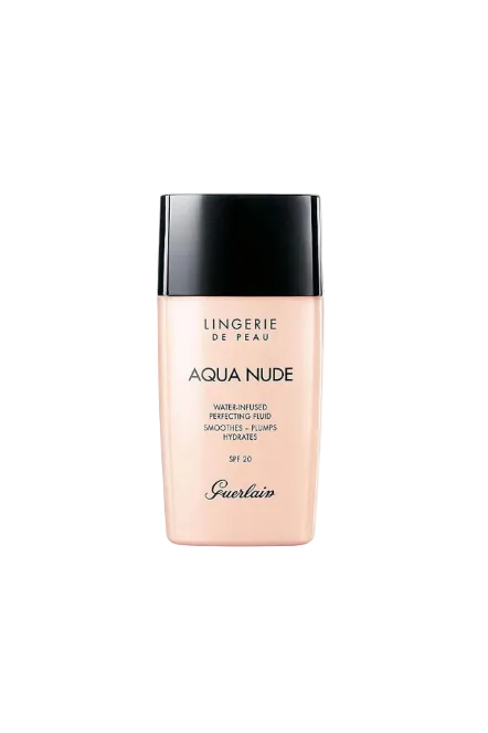 Guerlain Aqua Nude foundation bottle on a white background. Monza Outlet