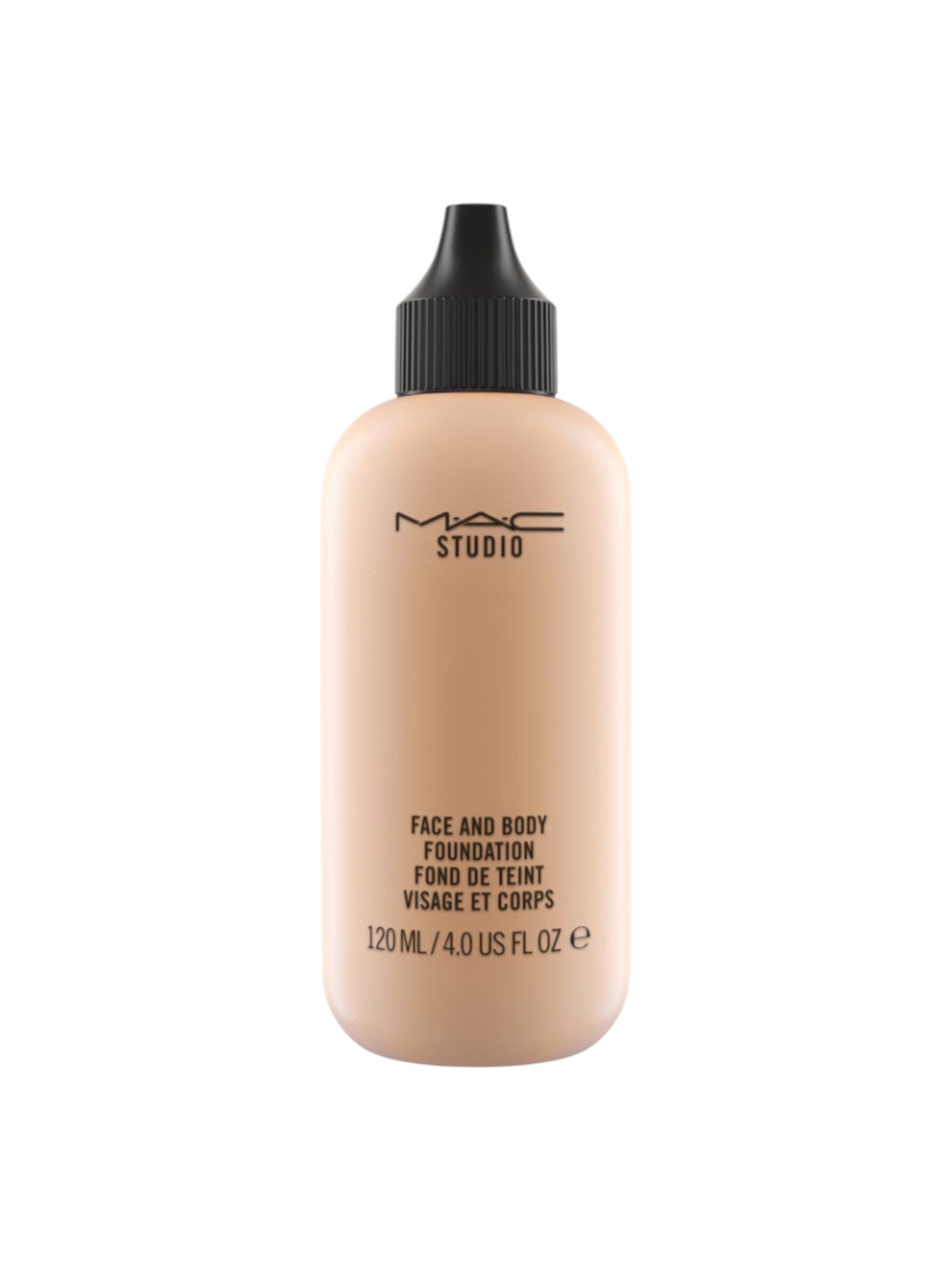 MAC Studio face and body foundation bottle on a white background monza outlet, Shein outlet, monza fashion