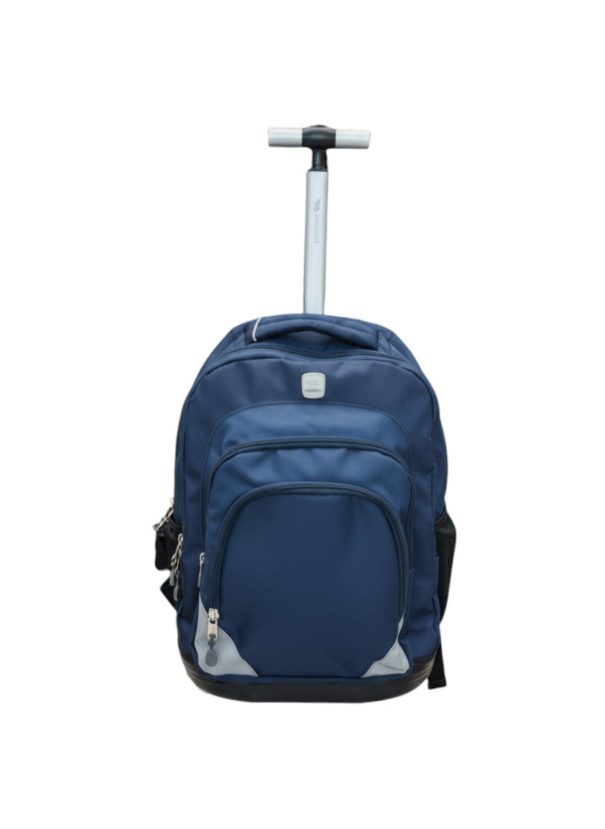 Blue rolling backpack on a white background. Monza Italy, Monza Outlet, Monza Fashion, Shein Outlet