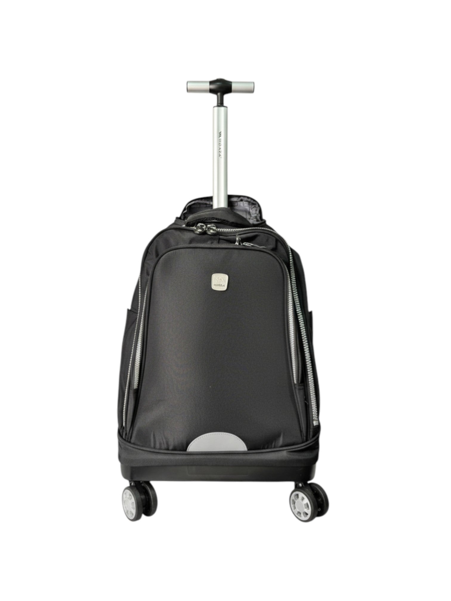 Black rolling backpack on a white background. Monza Italy, Monza Outlet, Monza Fashion, Shein Outlet