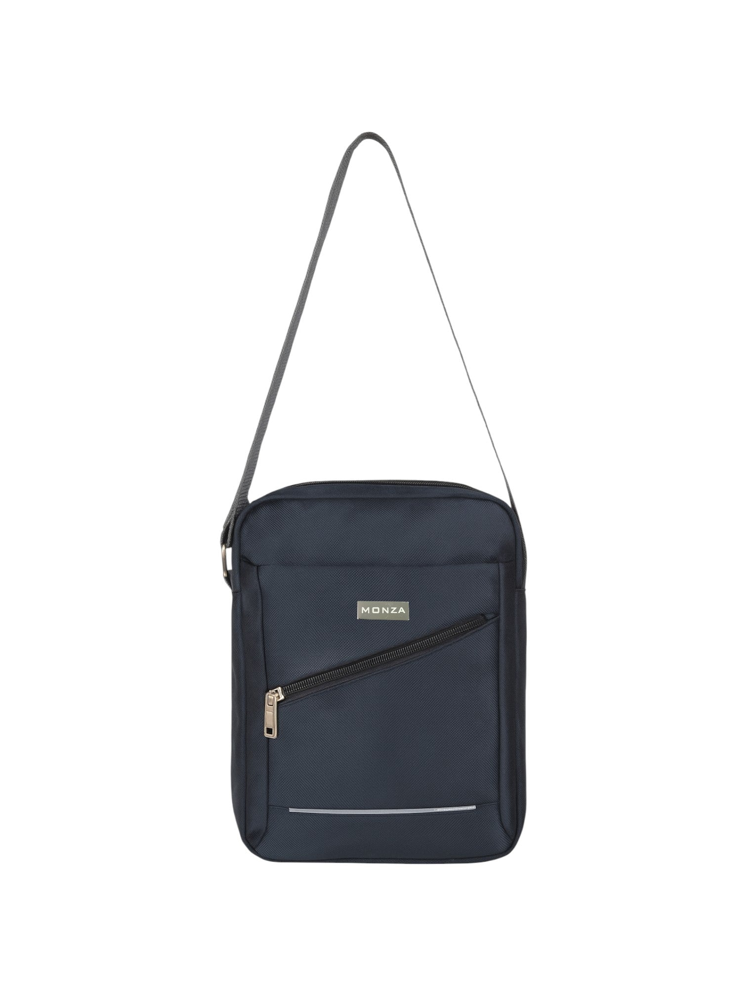 Navy blue crossbody bag with a visible brand logo on a white background. Monza Italy Monza Outlet
