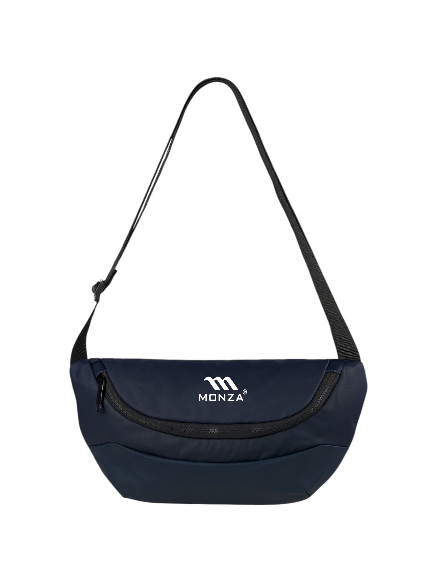 Navy blue shoulder bag with a visible brand logo on a white background. Monza Italy Monza Outlet