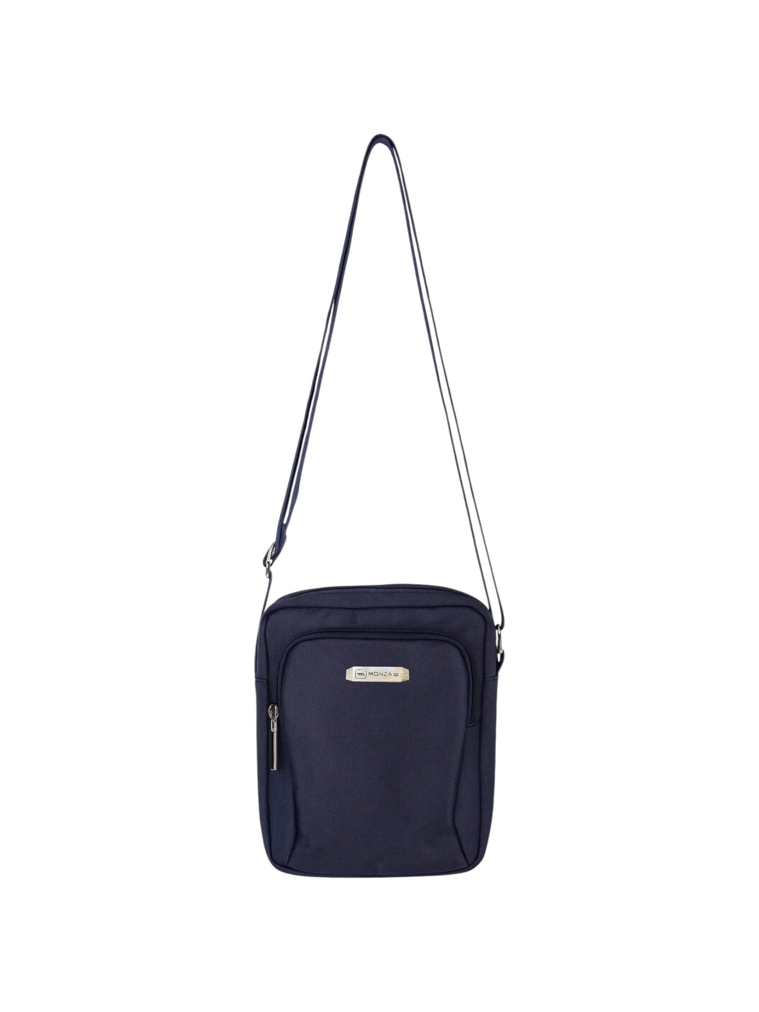 Navy blue crossbody bag with a visible brand logo on a white background. Monza Italy Monza Outlet