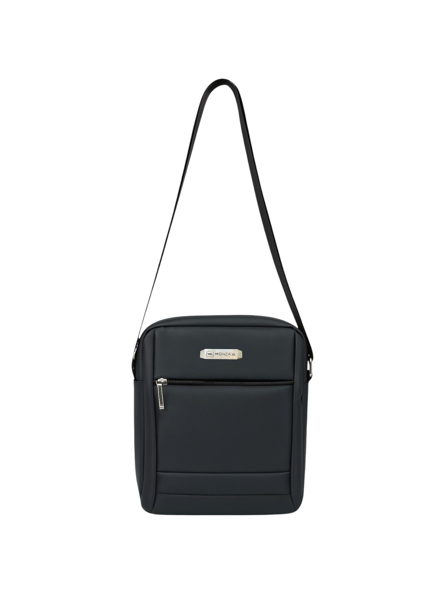 Black shoulder bag with a visible brand logo on a white background. Monza Italy Monza Outlet