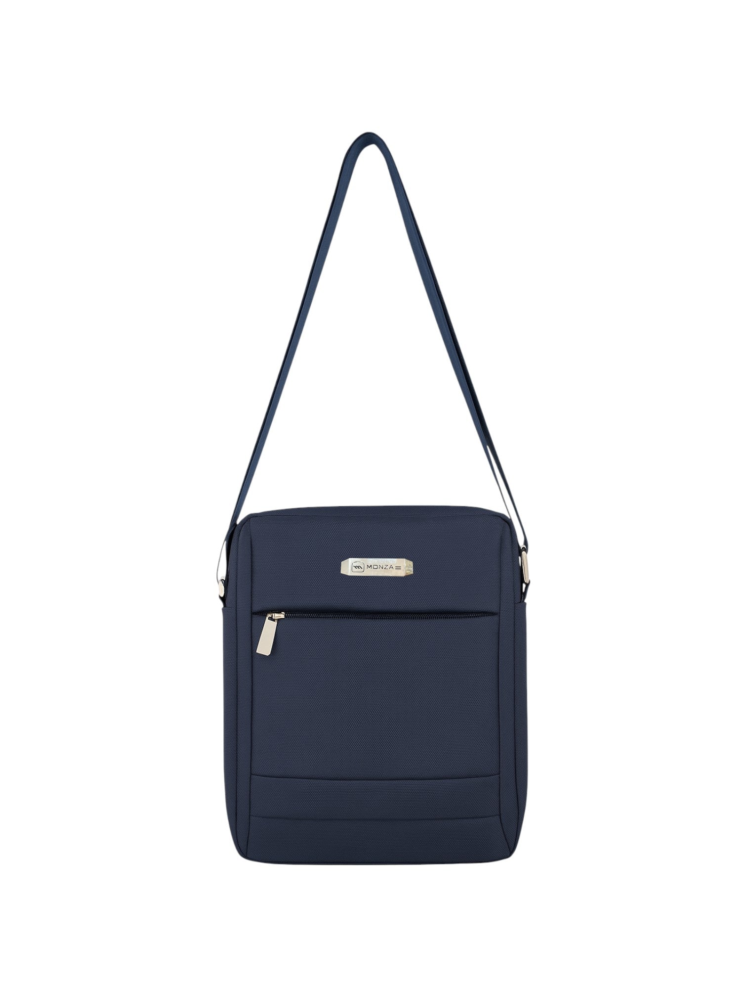Navy blue crossbody bag with a visible brand logo on a white background. Monza Italy Monza Outlet