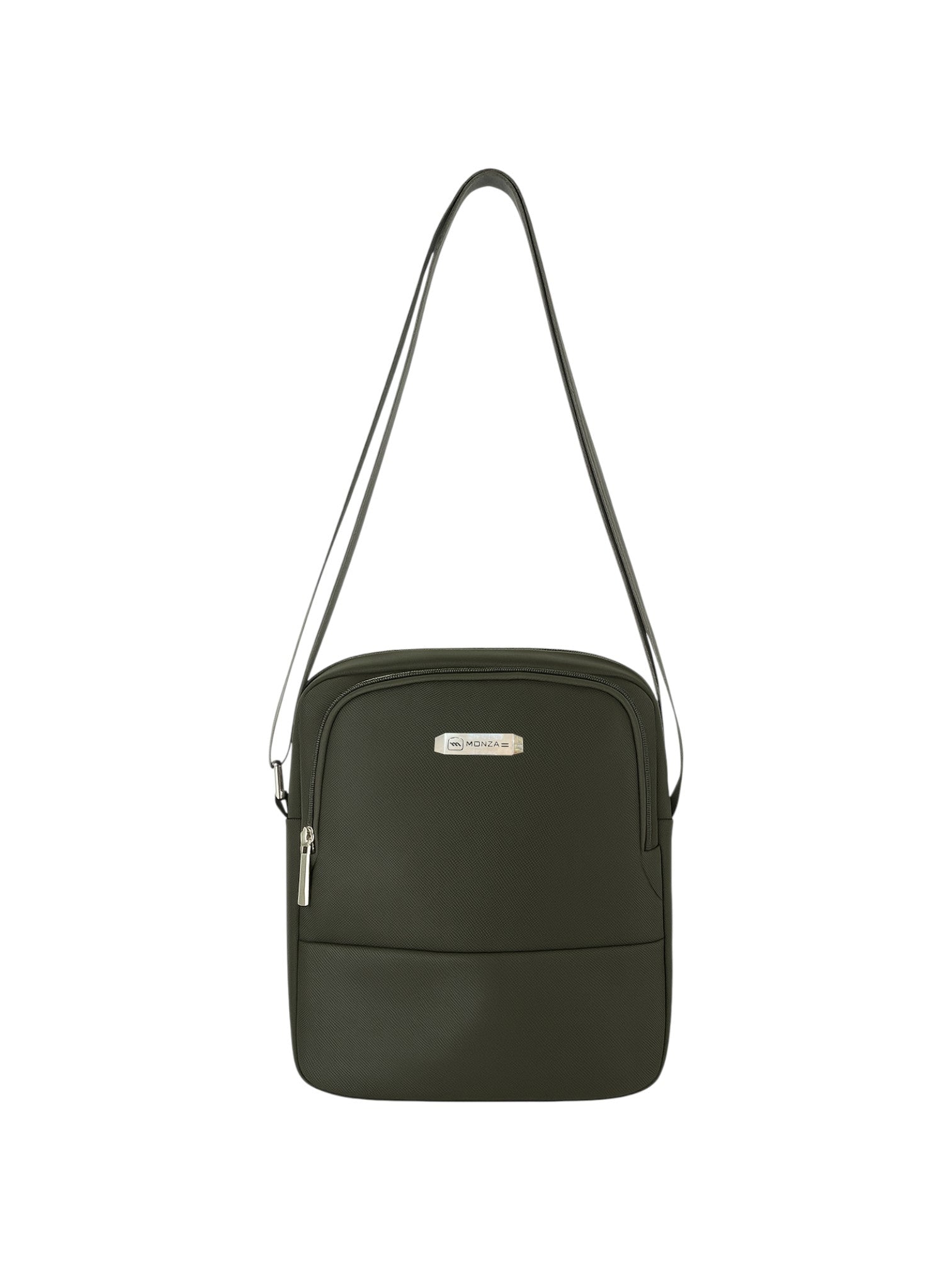 Black crossbody bag with a visible brand logo on a white background. Monza Italy Monza Outlet