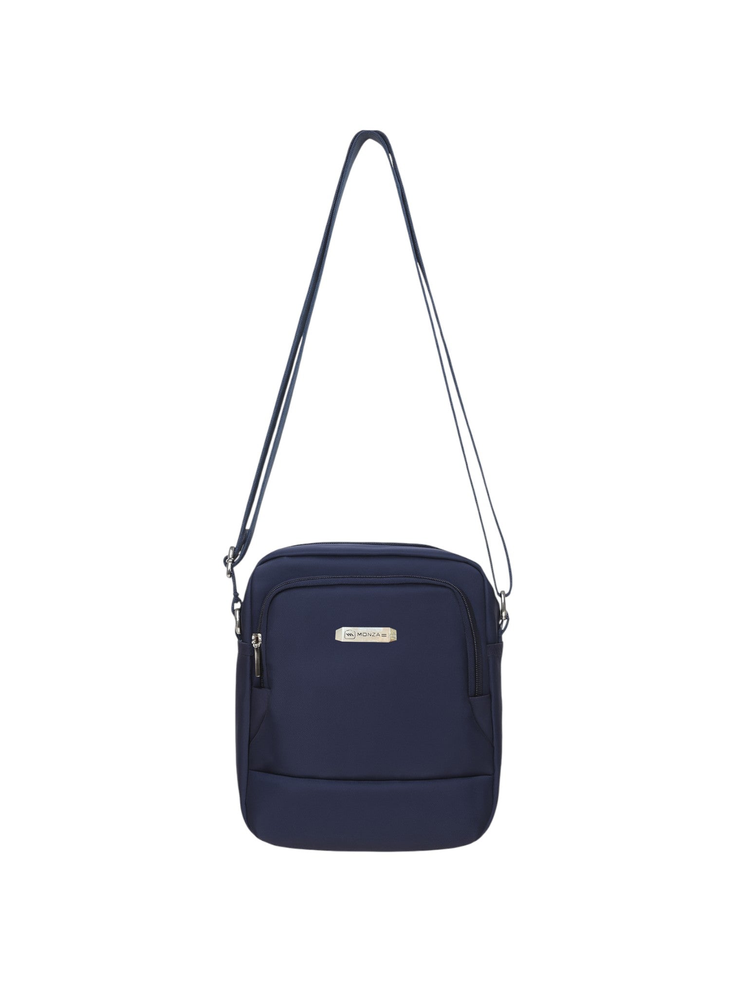 Navy blue crossbody bag with a visible brand logo on a white background. Monza Italy Monza Outlet