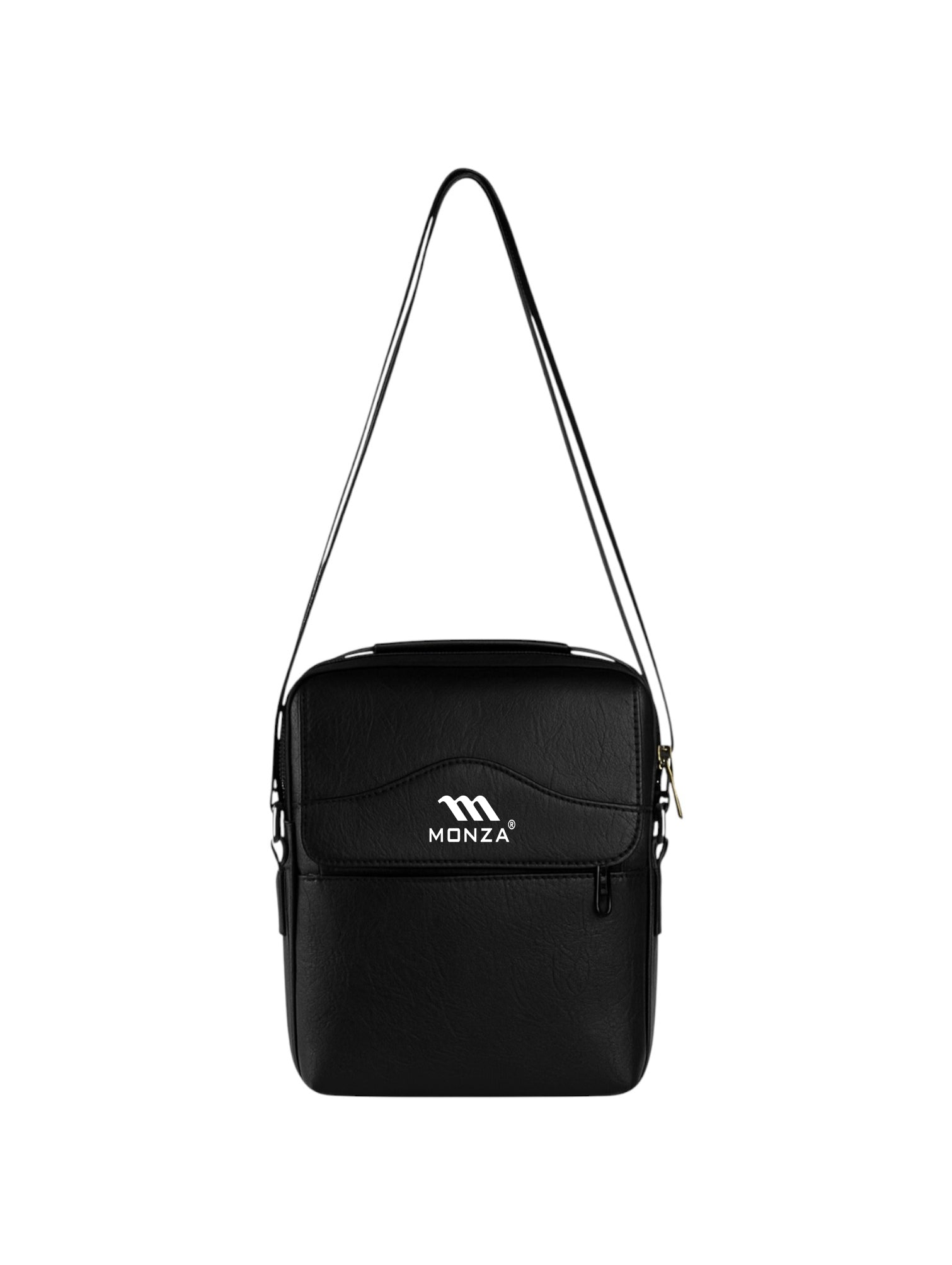 Black shoulder bag with Monza logo on a white background. Monza Italy Monza Outlet