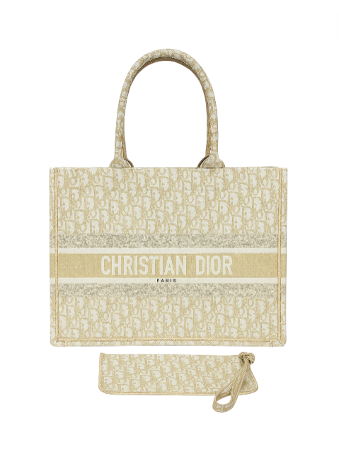 Beige tote bag with Christian Dior logo on a white background Monza Outlet
