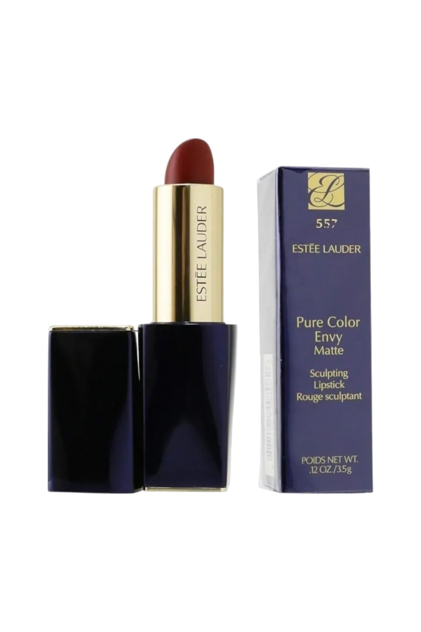 Estée Lauder Pure Color Envy Matte lipstick with packaging on a white background Monza Outlet