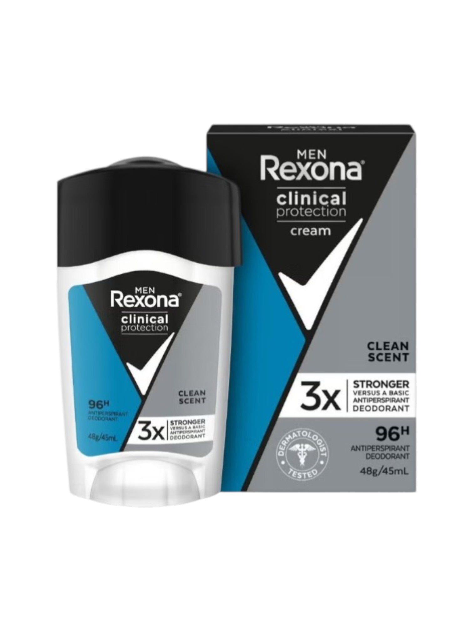 Rexona Men's Clinical Protection cream and deodorant on a white background. Rexona, Monza Outlet, Monza Fashion, Shein Outlet